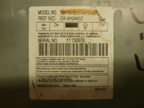 RD13-3 OEM FACTORY UNLOCKED 2006 ACURA MDX DASH DVD PLAYER RECEIVER UNIT